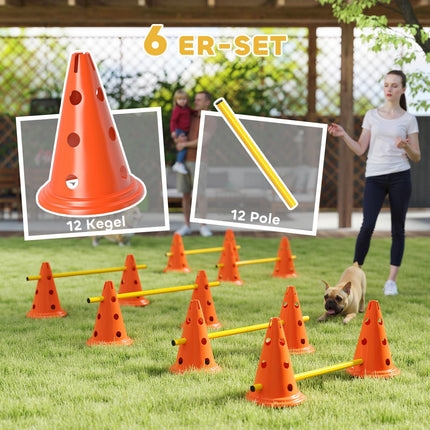 Agility tréninková sada pro psy - 6 nastavitelných překážek, 12 kuželů