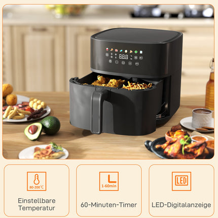 Horkovzdušná fritéza, 8L, 8 programů, LED displej, černá