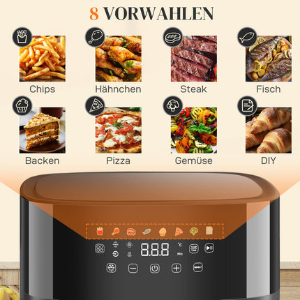 Horkovzdušná fritéza, 8L, 8 programů, LED displej, černá