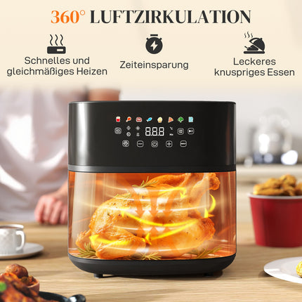 Horkovzdušná fritéza, 8L, 8 programů, LED displej, černá