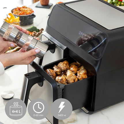 Horkovzdušná fritéza InnovaGoods Fryinn Double 8000 černá 3400 W 8 L nerez