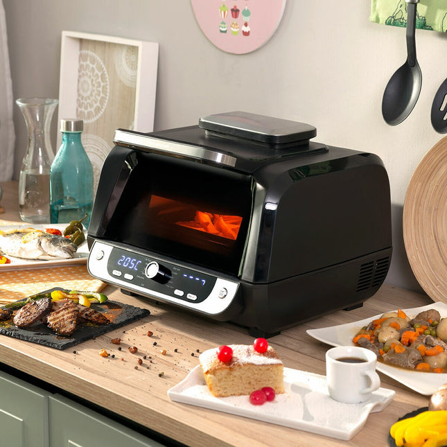 Horkovzdušná fritéza s grilem, příslušenstvím a kuchařkou InnovaGoods Fryinn 12-in-1 6000 Black Steel 3400 W 6 L