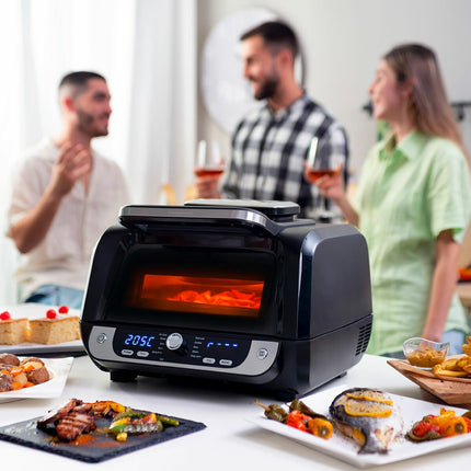 Horkovzdušná fritéza s grilem, příslušenstvím a kuchařkou InnovaGoods Fryinn 12-in-1 6000 Black Steel 3400 W 6 L