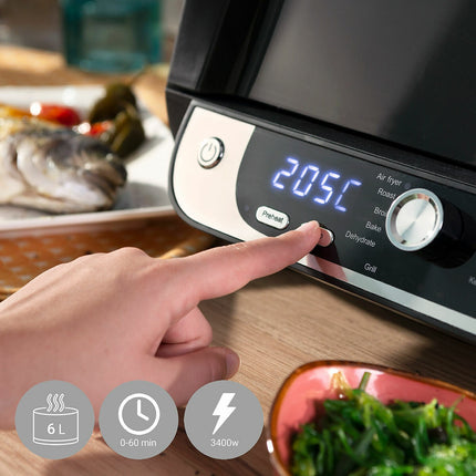 Horkovzdušná fritéza s grilem, příslušenstvím a kuchařkou InnovaGoods Fryinn 12-in-1 6000 Black Steel 3400 W 6 L