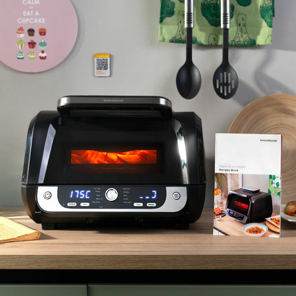 Horkovzdušná fritéza s grilem, příslušenstvím a kuchařkou InnovaGoods Fryinn 12-in-1 6000 Black Steel 3400 W 6 L