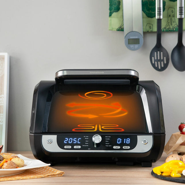 Horkovzdušná fritéza s grilem, příslušenstvím a kuchařkou InnovaGoods Fryinn 12-in-1 6000 Black Steel 3400 W 6 L