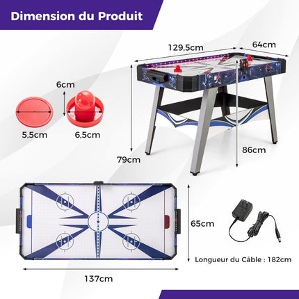 Air hockey stůl s 12V ventilátorem a LED počítadlem, bílý