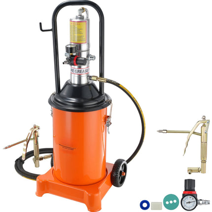Air Operated Grease Pump, 3 Gal 12L, Wheels, 13 ft Hose