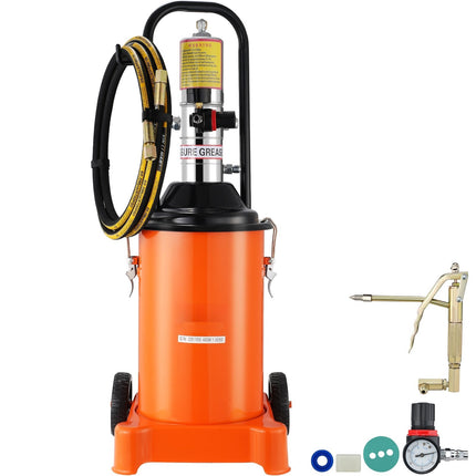 Air Operated Grease Pump, 3 Gal 12L, Wheels, 13 ft Hose