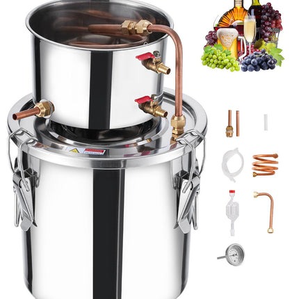 Alcohol Distiller Kit, 3 gal, Stainless Steel, Copper Coil, Thermometer