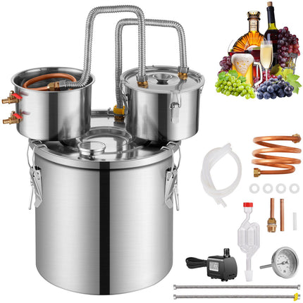 Alcohol Still Kit, 8 Gal, Stainless Steel, Dual Condenser, Copper Coil