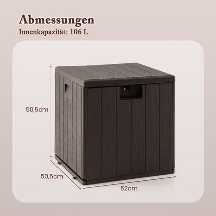 Úložný box do každého počasí 106L se zamykatelným víkem, vodotěsný zahradní box hnědý