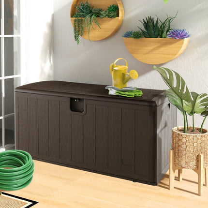 Úložný box do každého počasí 492L se zamykatelným víkem, vodotěsný zahradní box hnědý