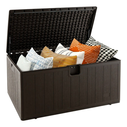 Úložný box do každého počasí 492L se zamykatelným víkem, vodotěsný zahradní box hnědý
