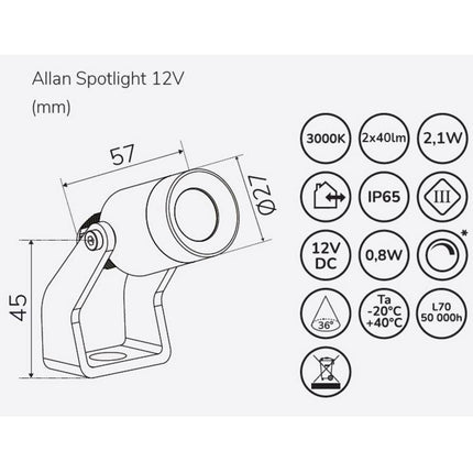 Allan bodové svítidlo 1 ks 12V 3000K 10lm IP67