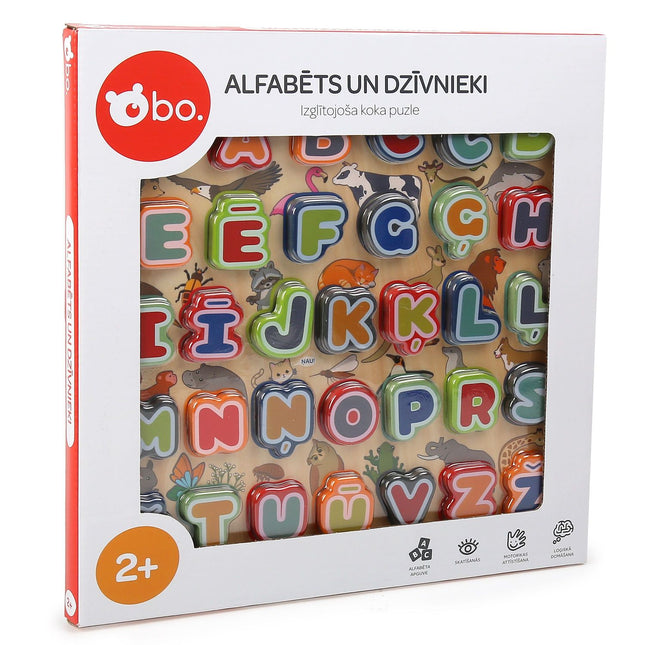Dřevěné vzdělávací puzzle s abecedou a zvířaty pro děti