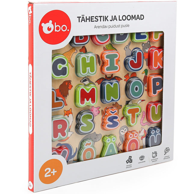 Dřevěné vzdělávací puzzle s abecedou a zvířaty pro děti