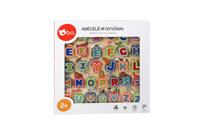 Dřevěné vzdělávací puzzle s abecedou a zvířaty v litevštině