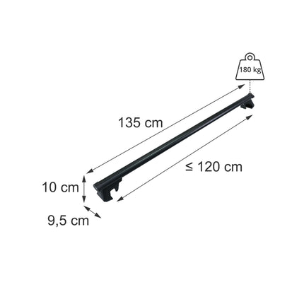Aluminium Roof Bars, Black, 135 cm – Universal Fit