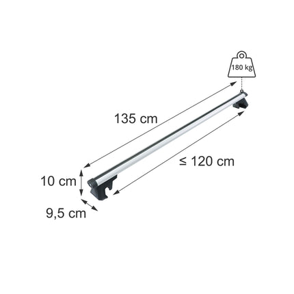 Aluminium Roof Bars, Silver, 135 cm – Universal Fit
