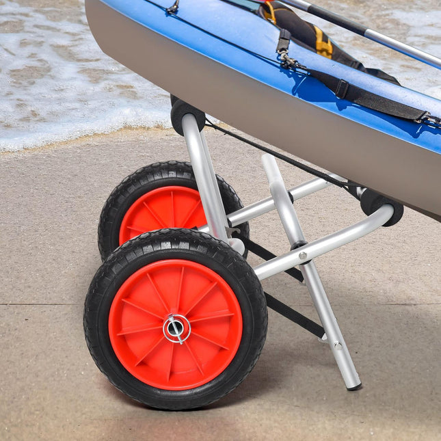Collapsible canoe and kayak trailer in aluminum with strap, PU wheels