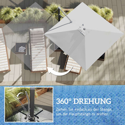 Aluminum Cantilever Umbrella 3x3m, Rotating 360°, Light Grey
