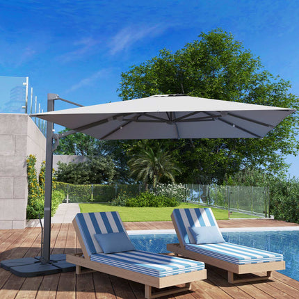 Aluminum Cantilever Umbrella 3x3m, Rotating 360°, Light Grey