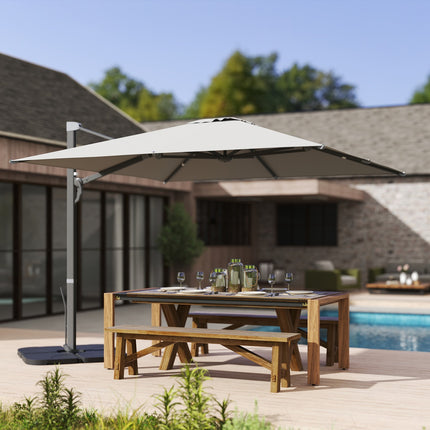 Aluminum Cantilever Umbrella 3x3m, Rotating 360°, Light Grey