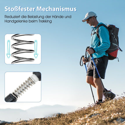 Hliníkové teleskopické hole na nordic walking a trekking, 1 pár, nastavitelné 65-135cm, stříbrné