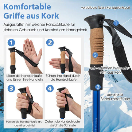Hliníkové teleskopické hole na nordic walking a trekking, 1 pár, nastavitelné 65-135cm, stříbrné