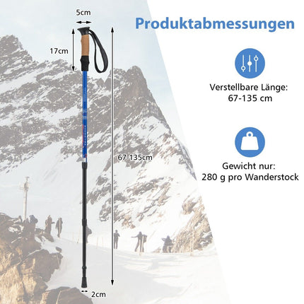 Hliníkové teleskopické hole na nordic walking a trekking, 1 pár, nastavitelné 65-135cm, modré