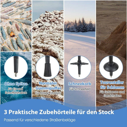 Hliníkové teleskopické hole na nordic walking a trekking, 1 pár, nastavitelné 65-135cm, modré