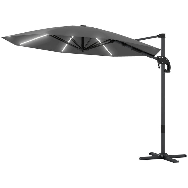 Slunečník z hliníku — 300 cm, LED solární, UV50+ nastavitelný