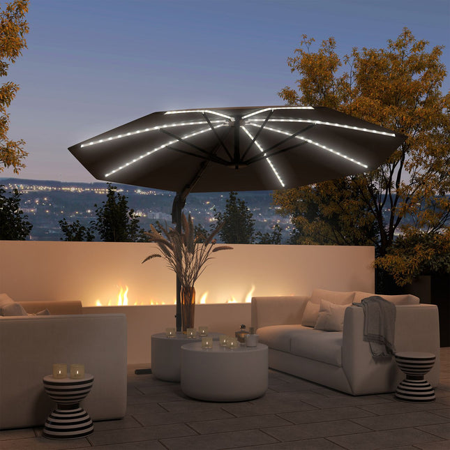 Slunečník z hliníku — 300 cm, LED solární, UV50+ nastavitelný
