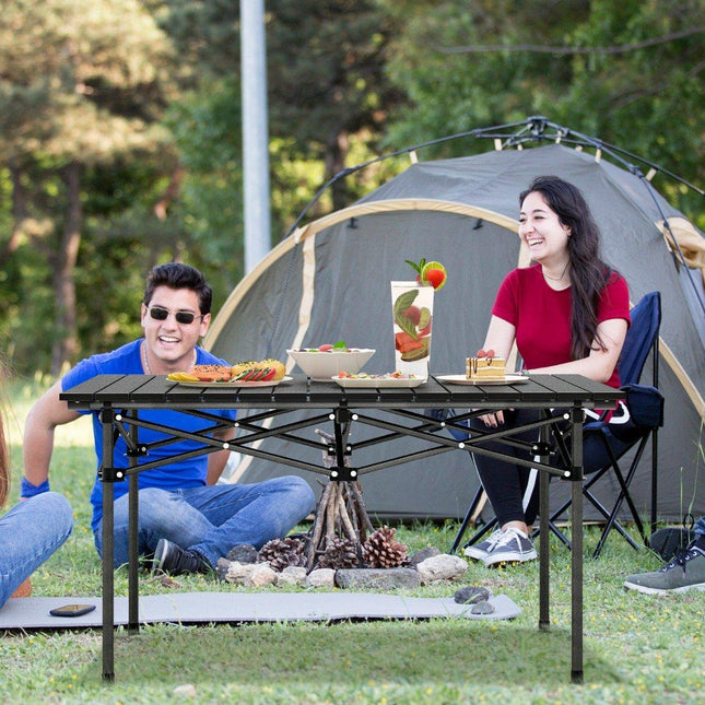 Aluminium kampeertafel voor 4-6 personen, opvouwbare picknicktafel met draagtas, zwart