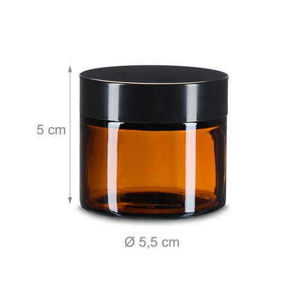 Kelímky na krém z jantarového skla, 60 ml, UV ochrana, těsné