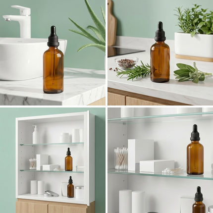 Lahvičky s kapátkem z jantarového skla, 100 ml, sada 12 ks