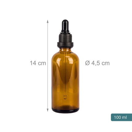 Lahvičky s kapátkem z jantarového skla, 100 ml, sada 12 ks