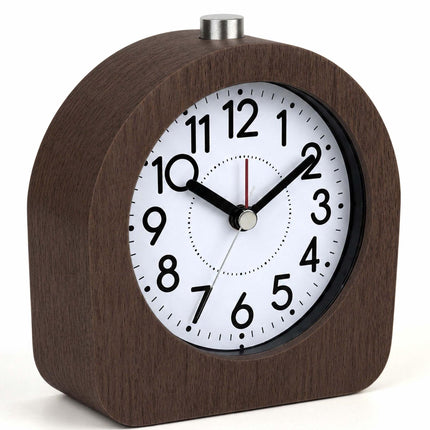 Analogue Beech Wood Alarm Clock with Snooze and Light, Dark Brown