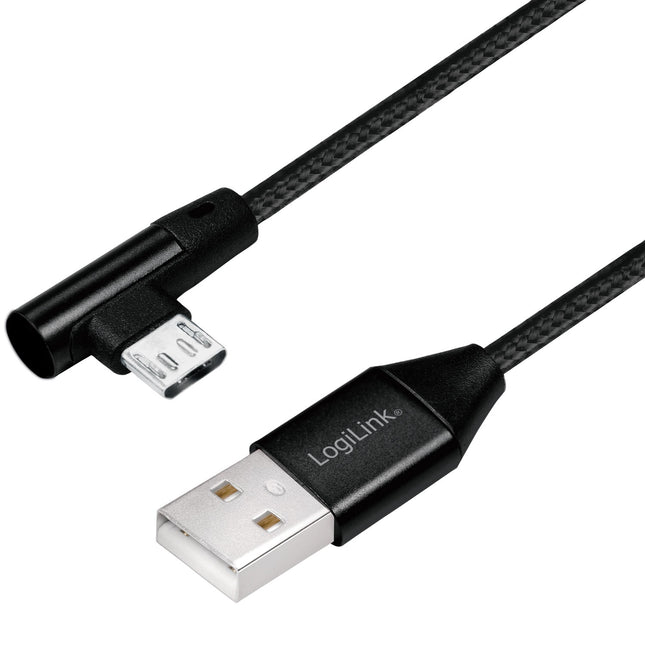 Úhlový MicroUSB kabel USB 2.0 15W 1m