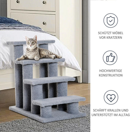 Pet stairs for cats and dogs, 4 steps, gray, 63.5x43x60 cm