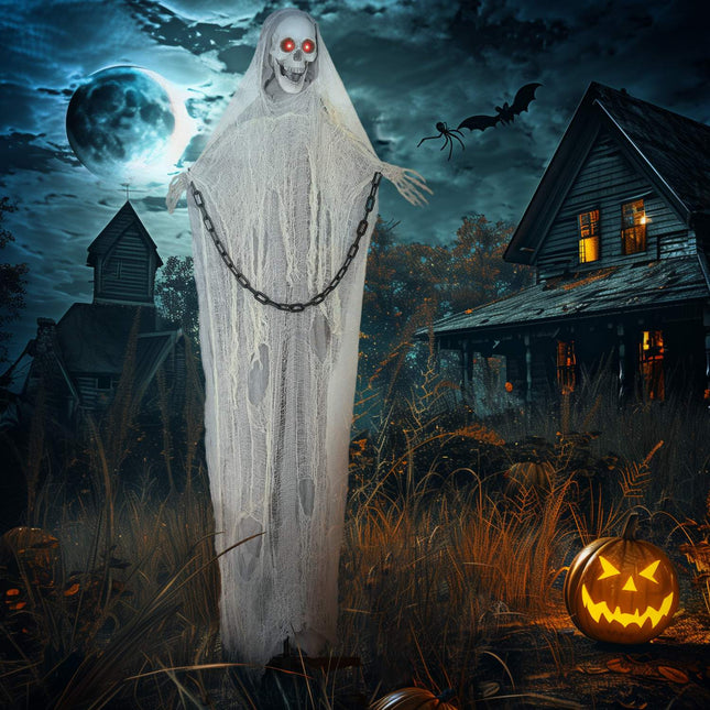 Animated Grim Reaper Halloween Decor, 183cm, Light-Up Eyes