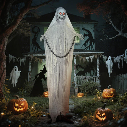 Animated Grim Reaper Halloween Decor, 183cm, Light-Up Eyes