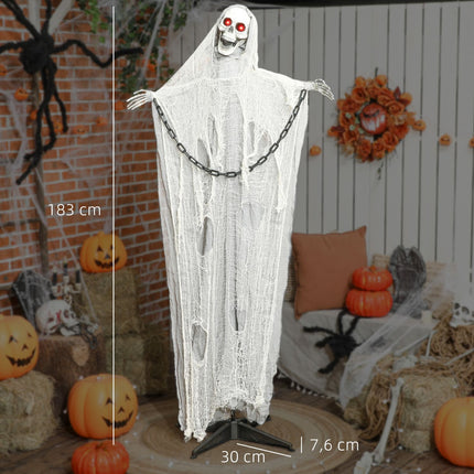 Animated Grim Reaper Halloween Decor, 183cm, Light-Up Eyes