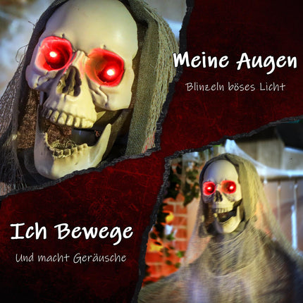 Animated Grim Reaper Halloween Decor, 183cm, Light-Up Eyes