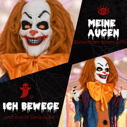 Animated Halloween Clown Decoration with Red Eyes, Sound