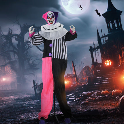 Pohyblivá halloweenská figurína klauna s pohybem a zvukem, 173 cm