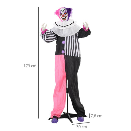 Pohyblivá halloweenská figurína klauna s pohybem a zvukem, 173 cm