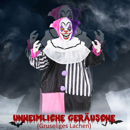 Pohyblivá halloweenská figurína klauna s pohybem a zvukem, 173 cm