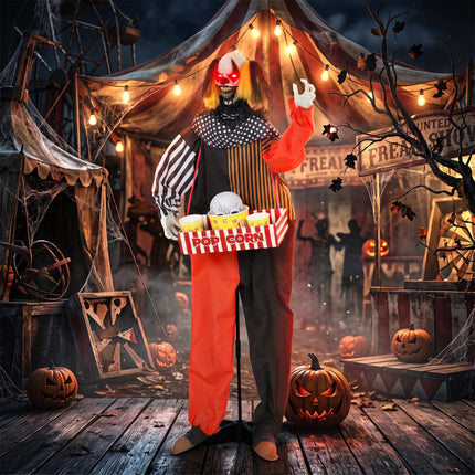 Animated Halloween Clown with Popcorn Box and LED Eyes